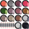 Duufin 14 Jars Chrome Nail Powder Metallic Nail Art Powder Mirror Effect Nail Glitter Powder with 14 Pcs Eyeshadow Sticks, 1g/Jar