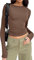 Springcmy Women's Slim Fit Crop Tops Casual Solid Color Crew Neck Long Sleeve Tight T-Shirt Basic Baby Skim Dupe Blouse Tee Tops (A1-Brown, M)