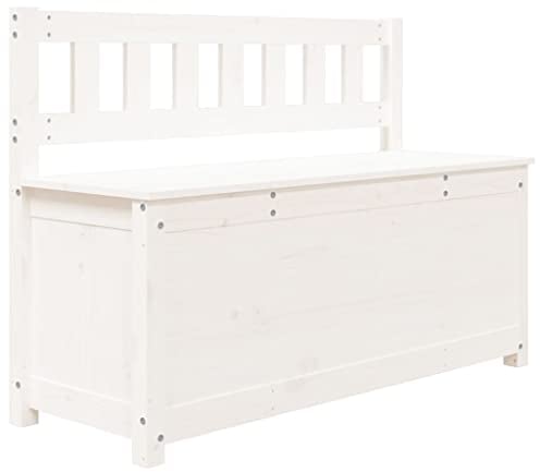vidaXL Sitzbank mit Stauraum Truhenbank Holzbank Flurbank Truhe Bank Massivholzbank Sitztruhe Holztruhe Wohnzimmer Weiß 110x41x76,5cm Massivholz Kiefer