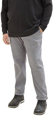 TOM TAILOR Herren 1039928 Slim Fit Chino Hose aus Stretch Piqué mit Gürtel, 32284-white Navy Zig zag Structure, 48/30