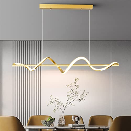 LED Hängelampe Dimmbare Pendelleuchte Esstisch Pendellampe, Modernes Spirale Design Esstischlampe Höhenverstellbar Hängeleuchte mit Fernbedienung Hängelampe für Esszimmer Küche Büro (Gold, 100cm)