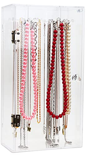 HEITIGN Collana Collana di Gioielli Porta Collana in Acrilico con 24 Ganci Organizzatore Trasparente per Collane Vetrina Porta Gioielli con Rotazione Antipolvere (Porta collane Quadrato)