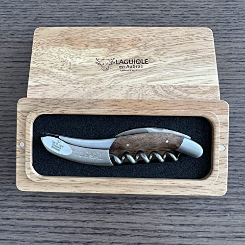 Laguiole En Aubrac Sommelier DeLuxe No 6 Kellner-Korkenzieher, Weinrebenholzgriff, Weinöffner mit Folienschneider und Flaschenöffner | Spezielle Verarbeitung entlang des Luxus-Korkenziehers