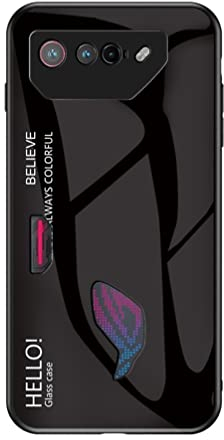 BRAND SET Custodia per Asus ROG Phone 7 5G Marmo Progettato Cover Posteriore in Vetro Temperato Protezione Antiurto in Silicone TPU Case per Asus ROG Phone 7 5G-Nero