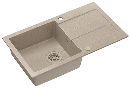QUADRON Lavello Beige | dimensioni 78 x 45 x 18,5 cm | lavello in granito CHRISTIAN 111 lavello da cucina a vasca singola | con sifone e scolapiatti manuali | lavello da incasso a 1 vasca