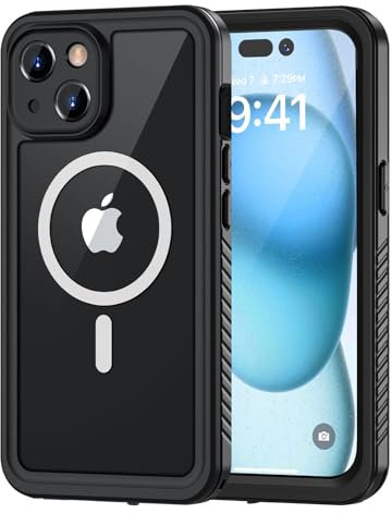 Lanhiem iPhone 15 Magnetic Case, Waterproof Dustproof Shockproof Case with Built-in Screen Protector Compatible with Magsafe, Full Body Protective Cover for iPhone 15 6.1 inch -Black