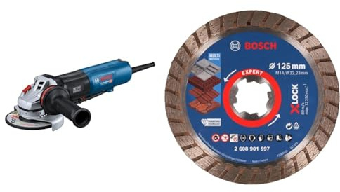 Bosch Professional kabelgebundener Winkelschleifer GWS 17-125 PS + 1x EXPERT MultiMaterial X-LOCK Diamanttrennscheibe (für Beton, Ziegelsteine, Weichgestein, Dachziegeln, Ø125mm)