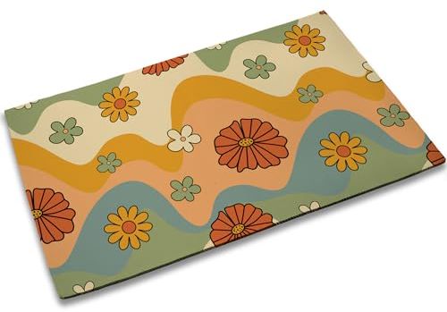 TUBAMQ Frühlingsmatte, 70er Jahre Retro Floral Spring Fußmatte für den Innenbereich, Gänseblümchen-Fußmatte, Teppiche für Frühlings-Haustür-Dekoration, widersteht Schmutz, leicht zu reinigen, 43,2 x