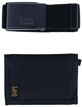 Lee Herren Trifold Geldbörse und Webgürtel Geschenkset Schwarz, Schwarz , Einheitsgröße