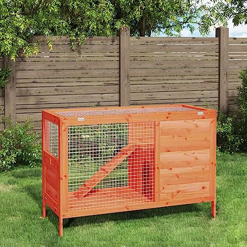 INLIFE Kaninchenstall Braun 103x44x69,5 cm Massivholz Kiefer,10,3 KG,172296