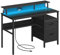 VASAGLE Computer Desk with Fabric Drawers, Study Desk with Monitor Stand, LED Lighting, 55 x 120 x 90 cm, Built-in Power Outlets, 2 USB-A Ports, for Home Office, Ebony Black LWD093B02