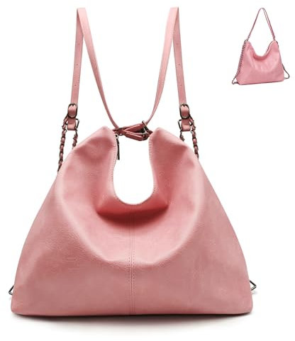 Pahajim Zaino Donna Elegante Borsa Zainetto in PU Pelle Impermeabile Antifurto Casual Borse a Spalla Hobo Zaino 2 in 1 per Uscire Scuola Viaggi e Ufficio (Rosa)