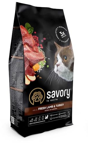 SAVORY Erwachsene Katze Gourmand Frisch - Ganzheitliche Katzenfutter Trockenfutter - Mischung aus Präbiotika, Probiotika und Mineralien - Frisches Lamm & Pute - 2 kg