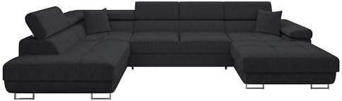 Mirjan24 Ecksofa Torezio Bis Cord mit Bettkasten, Einstellbare Kopfstützen, Sofa mit Schlaffunktion, Eckcouch für Wohnzimmer, U-Form Couch mit Bettfunktion (Poso 135, Seite: Links)