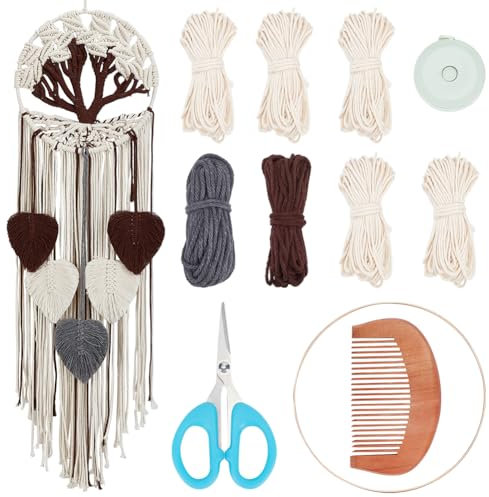 FREEBLOSS Set Macramé Feuille Kit Feuille Macramé Kit de Suspension Murale Macramé Feuille Arbre de Vie Macramé Kits de Macramé pour Débutants Tapisserie de Feuilles de Macramé