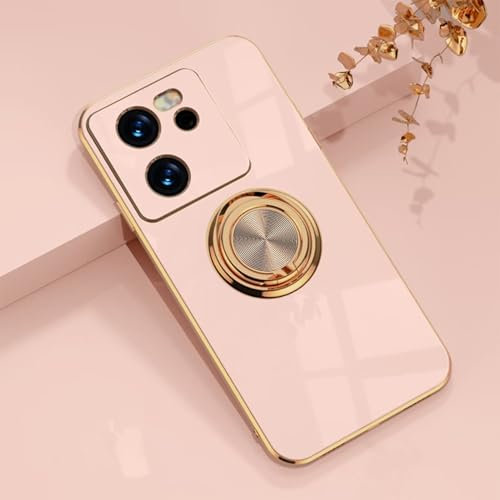 ESONG Cover per Xiaomi Redmi Note 13 Pro 4G,Custodia Antiurto Ultrasottile da Donna,Placcatura TPU Silicone Protettiva Case con 360° Magnetica Anello Ring Supporto-Rosa chiaro