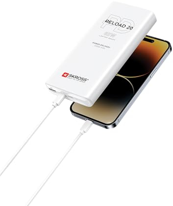 SKROSS - Reload 20 65W PD - Tragbares Ladegerät - 20.000 Mha Powerbank - 3 USB-Schnellladeanschlüsse und 20 cm langes USB-C-Kabel im Lieferumfang enthalten