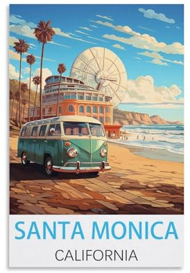 HSAYYIII Vintage Reise Poster Santa Monica California 30x45cm Leinwandbild Wandbilder Schlafzimmer Dekoration