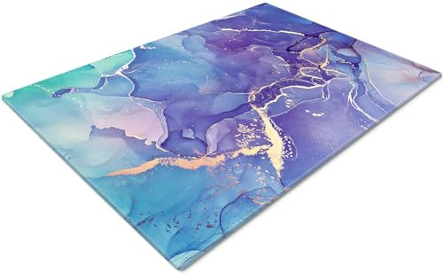 Chopping Boards | Glass Worktop Savers | Worktop Protectors Heat Resistant | Catering Chopping Boards | Chopping Boards Glass | Over The Sink Chopping Board | Large | Purple Teal Gold Effect