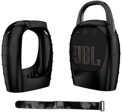 Hzycwgone Housse en Silicone pour JBL Clip 5 Enceinte Bluetooth Portable,pour JBL Clip 5 étui Voyage Boîtier Sac Manchon Coque Accessoires avec Ruban de Cravate(Noir)