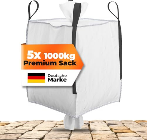 NTG Big Bag | 4 Schlaufen | Mit Auslaufstutzen | Tragfähigkeit von 1000 kg | 90 x 90 x 90 cm | Wasserfest, UV Geschützt | Abfallsack | Lagersack | Gartenabfallsack | Laubsack (5 Stück)