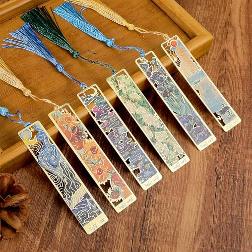 Andibro 6 Stück Blumen Lesezeichen aus Metall, Hohles Lesezeichen im Vintage Ölgemälde Stil mit Quaste für Buchliebhaber Florales Bookmarks Lesen Lesezeichen für Frauen Lehrer Schüler Geschenk
