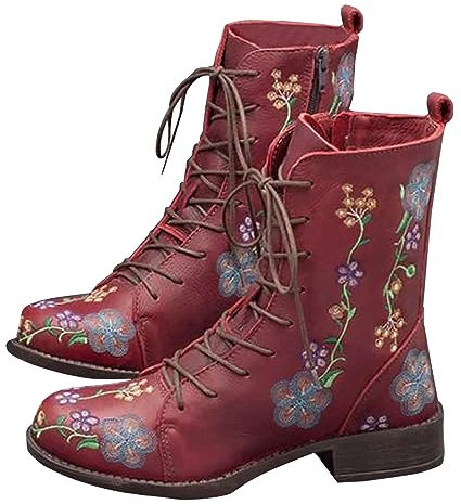 Stivaletti da donna da cowboy western, moderni ricamati in stile occidentale, alla caviglia, altezza al polpaccio, punta quadrata, stivali da cowboy con tacco quadrato, K 251 Rosso, 38.5 EU