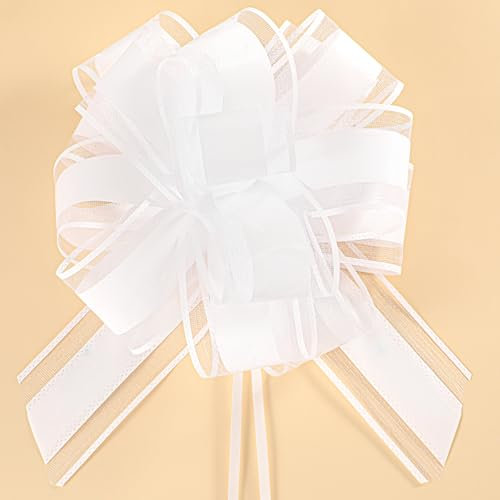 10 Stück Große Geschenkschleife, 18 cm Ziehschleife Geschenk Schleife mit Geschenkbänder Dekoschleifen für Basteln Verpacken Hochzeit Geburtstag Geschenkverpackung (Weiß)