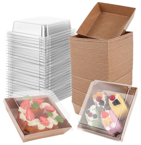 GBACHOOSE 75 Stück Kuchen Transportbox Pappe, 13,5 x 12,5 x 6,5 cm Kuchenbox Pappe, Cupcake Transportbox, Tortenkarton mit Deckel, Bento Cake Box für Kuchen, Sandwiches, Macaron, Cookies (Braun)