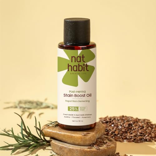 Nat Habit Post Henna Stain Boost Oil For Rapid Stain Darkening, Deep Nourishment Post Henna Application, Relieving Dryness & Leaving Hair Shiny & Dark Brown, 50ml