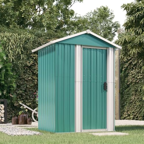 IKAYAA Capanno da Giardino in Metallo Capanno per Attrezzi da Giardino Capanno per Attrezzi in Acciaio Zincato Capanno per Stoccaggio Esterno Casetta da Giardino-Verde-126x97,5x177cm