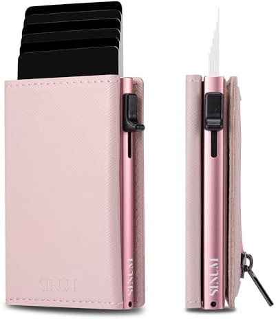 SINUM Portafoglio Saffiano - Chiusura Magnetica - Porta Carte Di Credito con Portamonete - Protezione RFID Anticlonazione - Brand Italiano (Saffiano, Rosa)