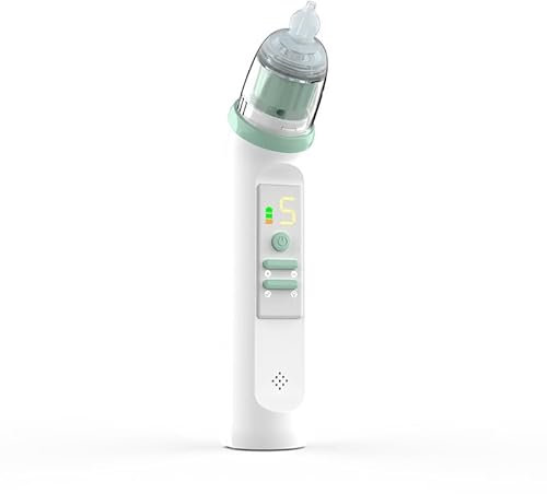 SOBEAU Nasensauger Baby, Nasensauger Baby Elektrisch,Nasensauger Baby Staubsauger mit 5 Saugstufe und 4 Silikonspitzen, Mit Wasserdichter, Beruhigender Musik, On-Screen-Display und Sieben Farblichte