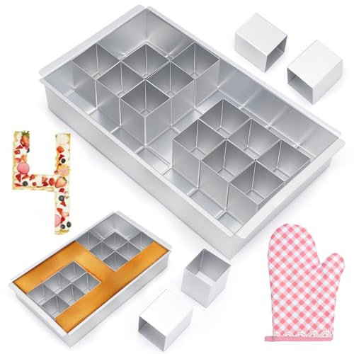 Backform Zahlen Buchstaben, Groß Zahlen und Buchstaben Kuchenform mit Backhandschuh, Aluminium Kuchenform Zahlen Verstellbar Antihaft Zahlenbackform DIY Backen Formen Set für Hochzeit Geburtstag Taufe