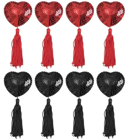 HDGSAFD 4 Paires De Cache-Tétons En Forme De Cœur Avec Paillettes, Accessoires De Sous-Vêtements, Cache-Tétons Avec Pompons, Cache-Tétons Réutilisables, Accessoires De Sous-Vêtements