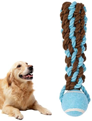 Rope Ball Dog Toy, Pet Teething Tennis Ball Design, Interactive Chew Toy for Dogs, Perfect for Home, Park, Backyard, and Garden Plays, 8.27x2.36x4.72 inches, Yellow Blue