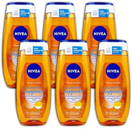 6 er Pack NIVEA Shower Gel Duschgel summer happiness NIVEA Sonnencreme Duft 6 x 250 ml
