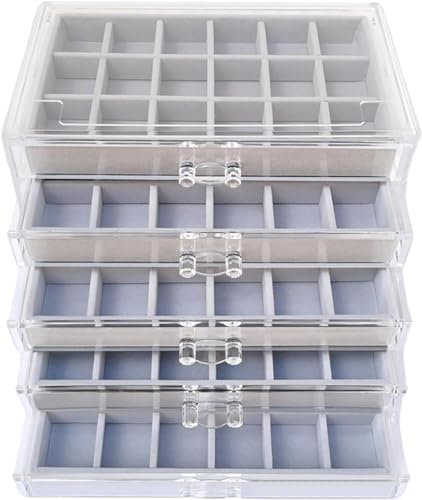 Sightday 5 Schubladen Ohrring Aufbewahrungs Schmuckkästchen,Acryl+Samt Schmuckaufbewahrung Schublade,Aufnehmbare Tabletts Jewelry Organizer für Schmuck Aufbewahrung,Halsketten,Ringe,Ohrringe(Grau)