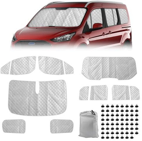 Sonnenschutz Ersatz für Ford Grand Tourneo Connect (LWB) 2013-2022, 12 PCS Auto Frontscheibe Windschutzscheibe Schutz Set, Internes Thermomatte mit Aufbewahrungstasche, Faltbar Sonnenblende