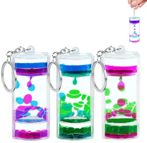 ZHjuju Cadena de Llavero con Temporizador de Movimiento Líquido - Juguete Sensorial para Alivio de Estrés y Autismo, 3 Colores, 3 Unidades, Ideal para Niños y Adultos, Relajante y Portátil