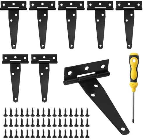 APOMOONS 8 Pezzi Cerniere A T Pesanti in Ferro Metallico Cerniere per Porte con 48 Viti Cerniere per Porte in Legno per Cancelli Finestre con Cacciavite da 3 Pollici(Nero)