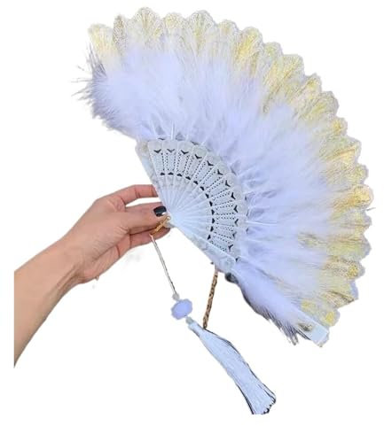 Ostrich Marabou Feather Hand Fan, Turkey Feather Hand Fans(White)