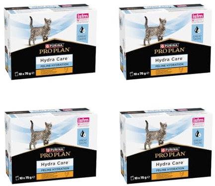 Purina PRO PLAN Hydra Care Katze | 4er Pack | 4 x 10 x 75 g | Ergänzungsfuttermittel für ausgewachsene Katzen | Kann dabei helfen die Wasseraufnahme zu erhöhen | Im Frischebeutel