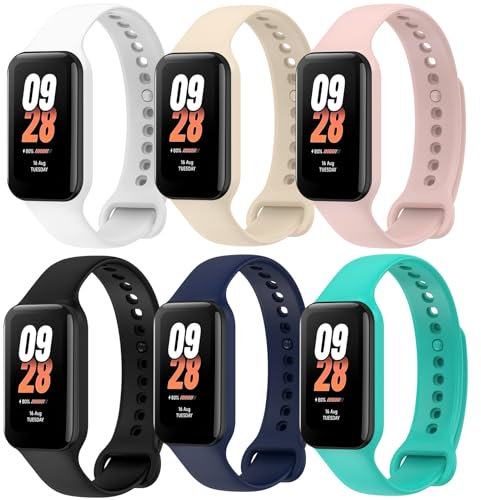 Cinturini per Xiaomi Mi Band 8 Active, 6Pezzi Cinturino Silicone Morbido Braccialetto di Ricambio per for Redmi Smart Band 2 Orologio