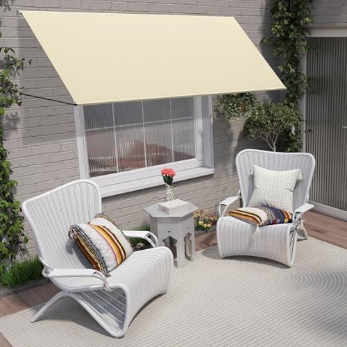 Aufun Markise Fallarmmarkise Sonnenschutz Einziehbar, Sonnenmarkise Fenstermarkise Balkonmarkise mit Kordel und Aluminium Stützstange für Terrasse Balkon Garten,Beige 200x145cm