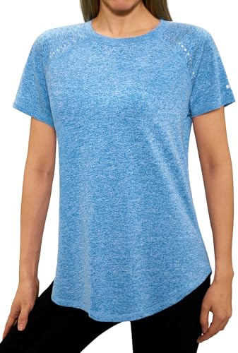 Gyabnw Funktionsshirt Damen Kurzarm mit Reflektierenden Details | Schnelltrocknend, feuchtigkeitsableitend, atmungsaktiv, gebogener Saum, für Laufen Fitness und Outdoor