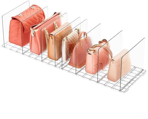 Freshmagis Adjustable Handbag Storage Organiser, Clear Shelf Dividers Sturdy Handbag Separators Organizer for women Humidity Control Crispers (Straight)