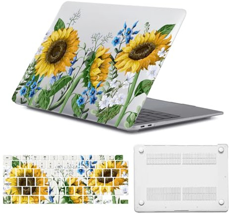 HLAAJJX für MacBook Air 13 Zoll Hülle 2025 2024 2022 mit M4 M3 M2 Chip Modell A3240 A3113 A2681,Kunststoff Hardcase Schutzhülle Cover & EU Tastaturschutz Cover,Sonnenblume