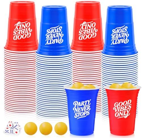 HLHLLSW 60PCS Cup Pong Game Set - 16 Oz Red & Blue Plastic Cups