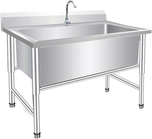 Lavandino autoportante in acciaio inox con rubinetto per garage, Autoportante Lavandino Multiuso Lavamani Industriale Ristorante Commerciale Garage Cucina Lavanderia Esterni Industriale (120*60*80)